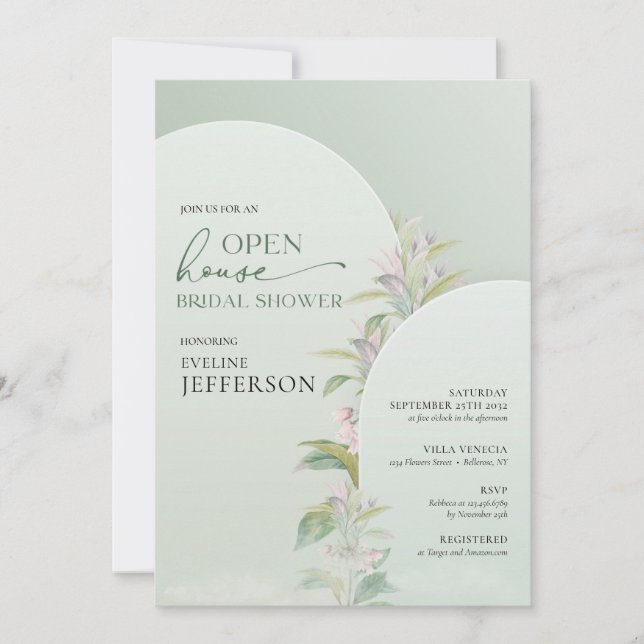 Invitation Arc vert moderne fleurs rousses Open House (Devant)