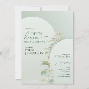 Invitation Arc vert moderne fleurs rousses Open House
