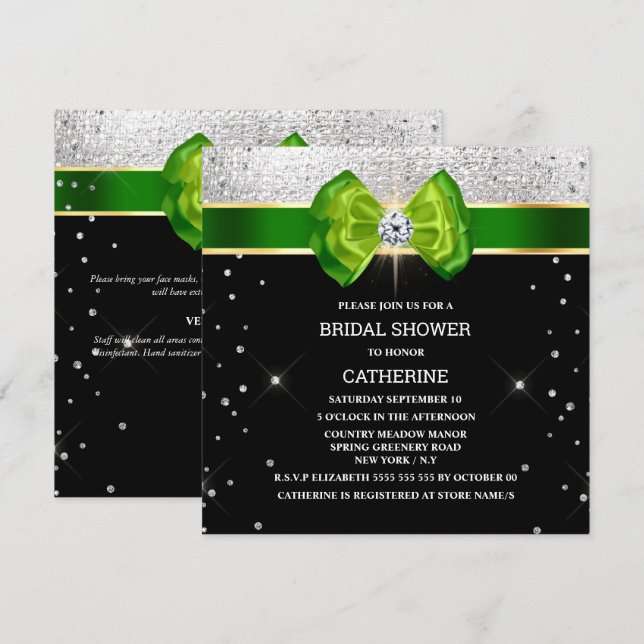 Invitation Arc vert noir élégant brillant argent (Devant / Derrière)
