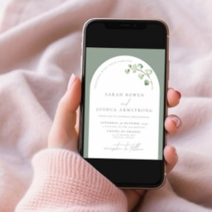 Invitation Arc Vert Sage Moderne Mariage Script Botanique En