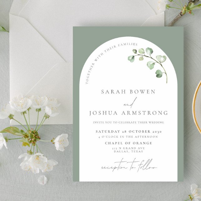 Invitation Arc Vert Sage Moderne Mariage Script Botanique En (Créateur téléchargé)