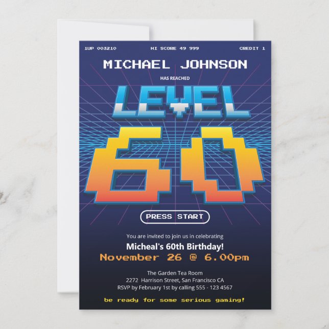 Invitation Arcade Retro 80s 60e anniversaire (Devant)