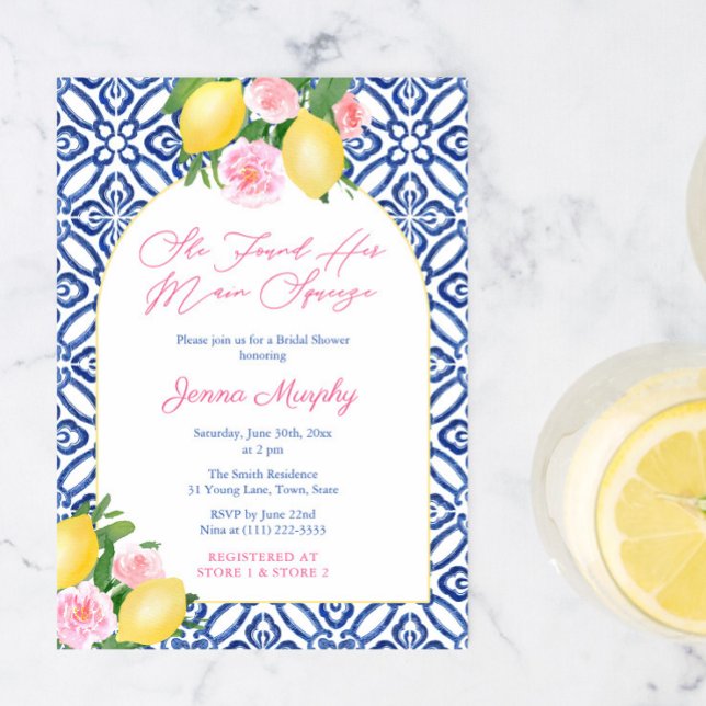 Invitation Arch Amalfi Coast Lemon Main Squeeze Fête des mari (She Found Her Main Squeeze. Contemporary Italian bridal shower invitation design with modern arch)