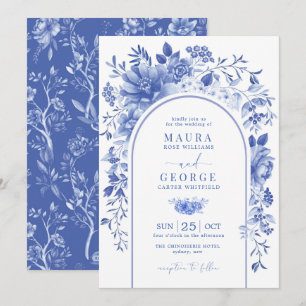 Invitation Arch Bleu Blanc Chinoiserie Fleurs Mariage