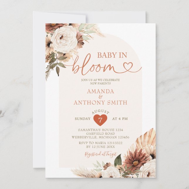 Invitation Arch Boho Baby En fleurs Baby shower Pampas Grass (Devant)