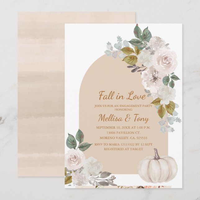 Invitation Arch Boho Floral Citrouille Tomber amoureux (Devant / Derrière)