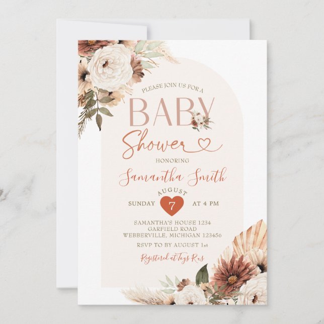 Invitation Arch Boho Pampas Grass Baby shower Floral (Devant)