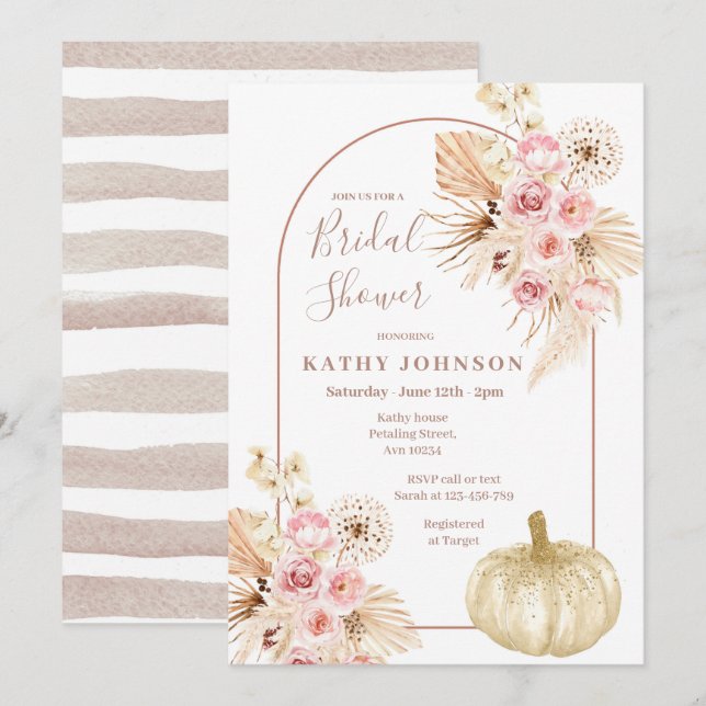 Invitation Arch Boho Pampas Grass et Fête des mariées Citroui (Devant / Derrière)