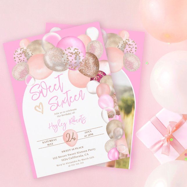 Invitation Arch Boho parties scintillant ballons rose violet  (Créateur téléchargé)