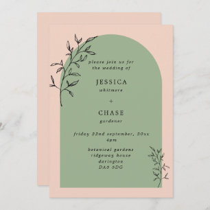 Invitation Arch & Botanique Feuilles Blush & Sage Mariage