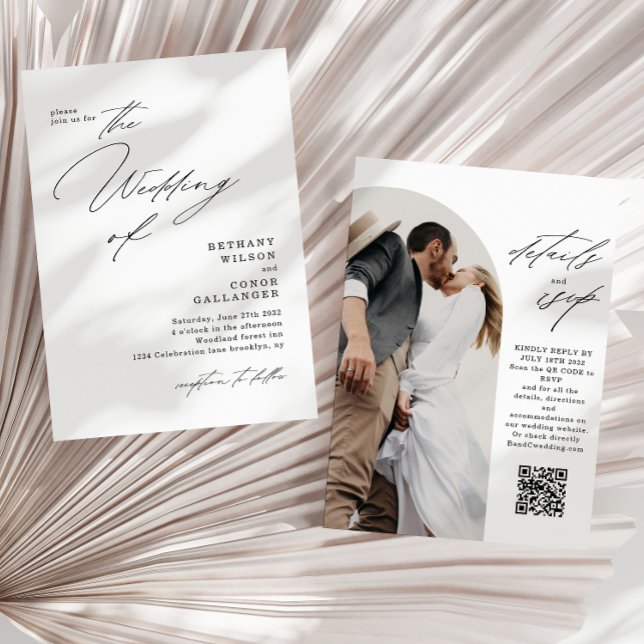 Invitation Arch de script moderne Photo QR Code Mariage (Créateur téléchargé)