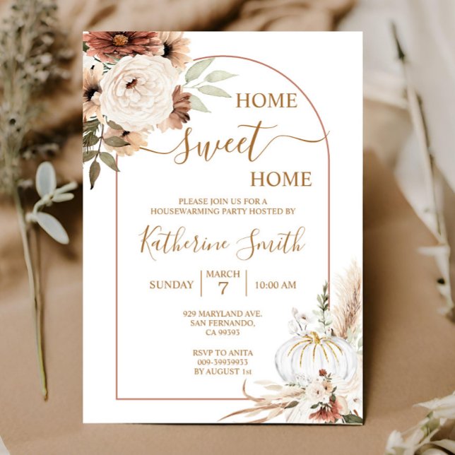 Invitation Arch Flora Boho Citrouille Houseécher Party (Créateur téléchargé)