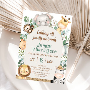 Invitation Arch Foliage Safari Party Animaux 1er anniversaire