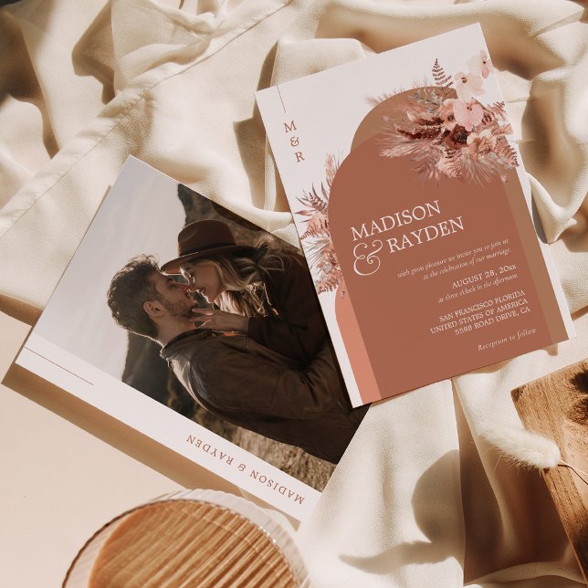 Invitation Arch moderne Boho Pampas Grass Terracotta Mariage (Créateur téléchargé)
