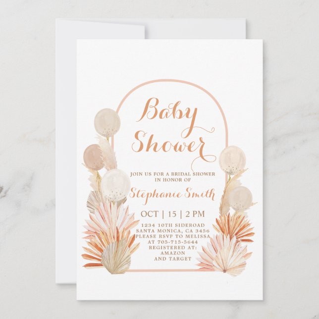 Invitation Arch Pampas Ballons en herbe Baby shower Invitatio (Devant)