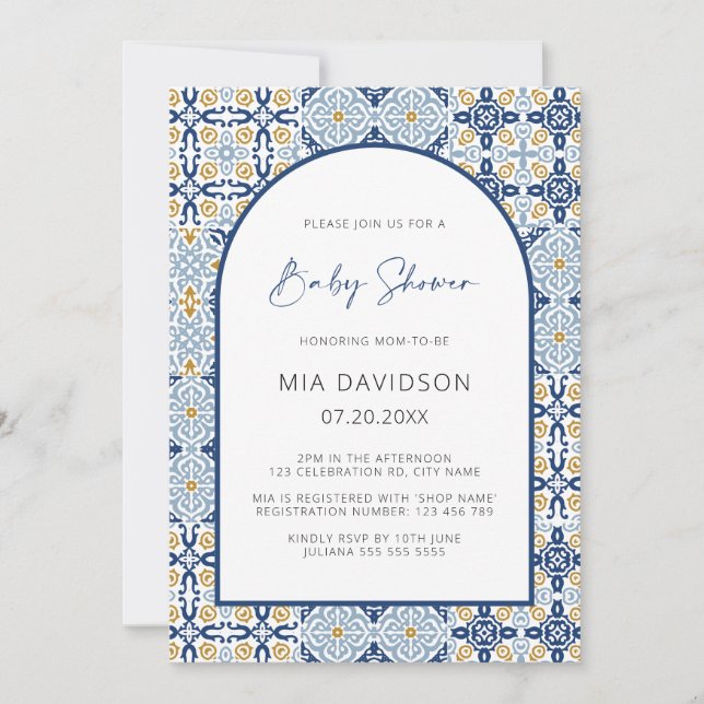 Invitation Arch Positano Baby shower Bleu Méditerranéen (Devant)