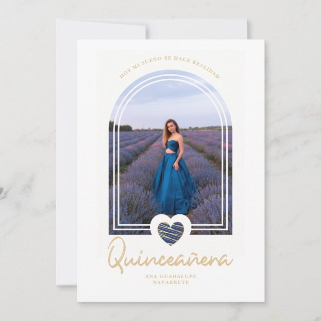 Invitation Arch Spanish Navy Blue Heart Photo Quinceañera (Devant)