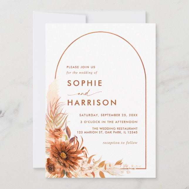 Invitation Arch Terracotta Pampas Grass Tout en un Mariage (Devant)