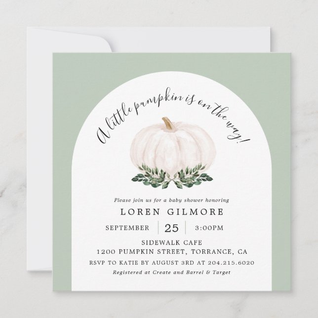 Invitation Arch White Citrouille Carré Baby shower de chute (Devant)