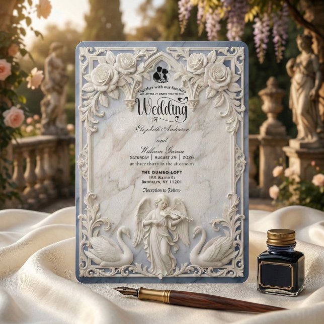 Invitation Archange et cygnes de mariage de style rococo clas (Créateur téléchargé)