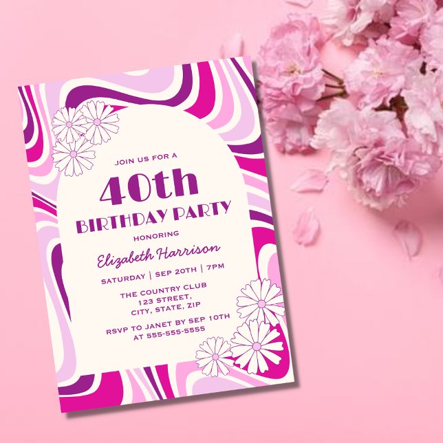 Invitation Arche à fleurs rétro violet rose violet Anniversai (Créateur téléchargé)