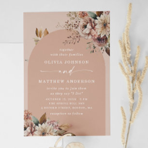 Invitation Arche à fleurs rose pâle mariage détails du code Q