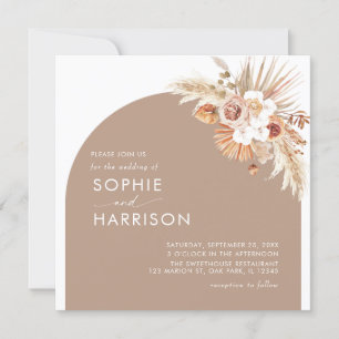 Invitation Arche à fleurs séchées Boho Pampas Carré Mariage e