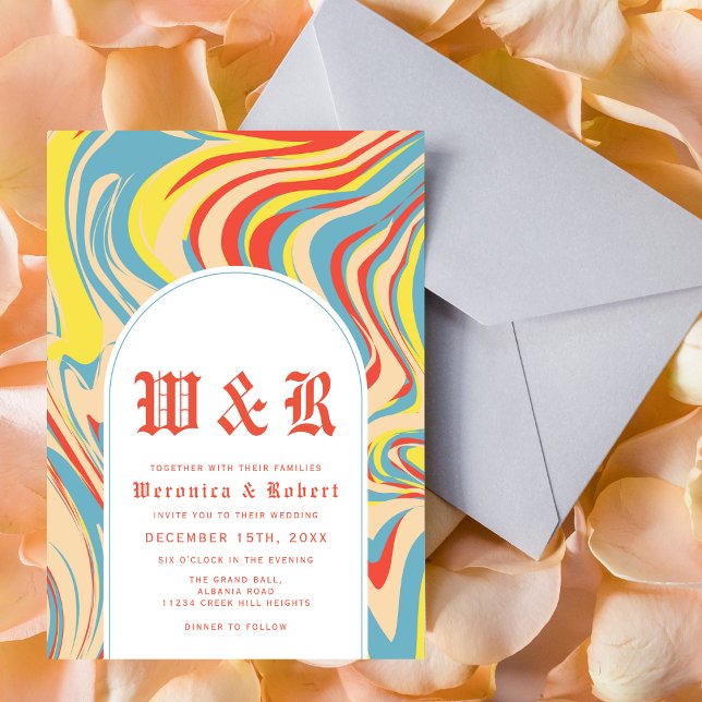 Invitation Arche Abstraite rétro les années 70 Monogramme (Créateur téléchargé)