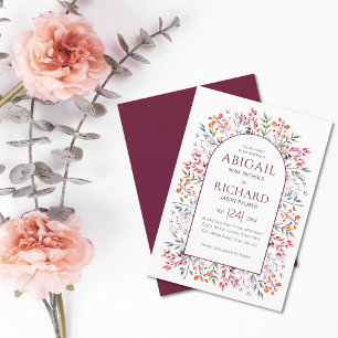 Invitation Arche avec feuilles et baies mariage bordeaux