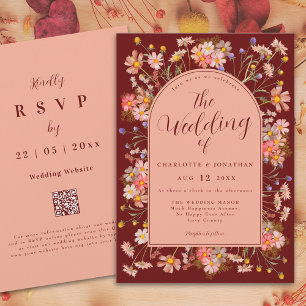 Invitation Arche Bohème Fleur Sauvage Terracotta Foncé Mariag
