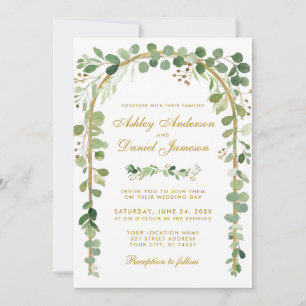 Invitation Arche Botanique Eucalyptus Green Mariage Gold Arch
