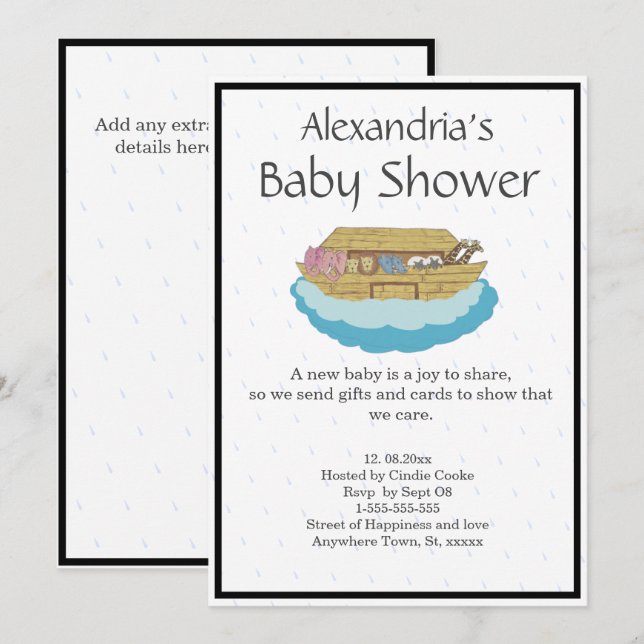 Invitation Arche de Baby shower neutre entre les sexes (Devant / Derrière)
