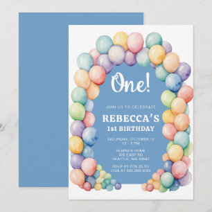Invitation Arche de ballons arc-en-ciel pour anniversaire tou