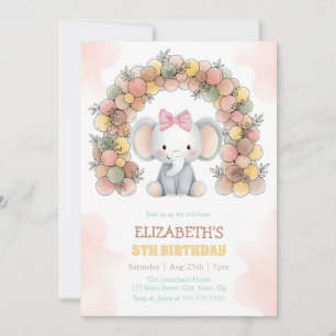 Invitation Arche de ballons éléphant mignon pour fête d'anniv