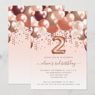 Invitation Arche de Ballons Rose Gold Bourgogne 2ème Annivers