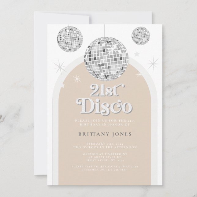 Invitation Arche de disco rétro argenté pailleté du 21ème siè (Devant)
