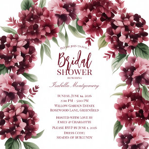 Invitation Arche de fleurs d'hortensia bordeaux aquarelle dou
