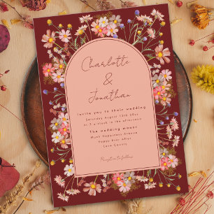 Invitation Arche de fleurs sauvages Terracotta foncé Mariage 