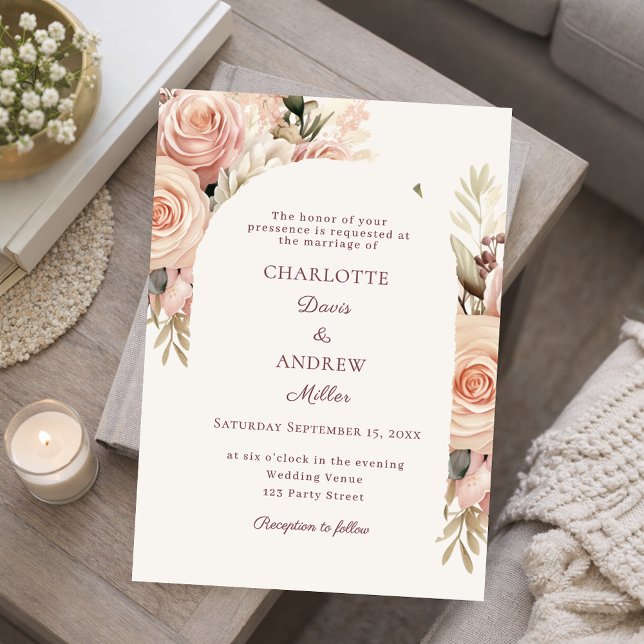 Invitation Arche de mariage aux florales rose poussiéreuse iv (Créateur téléchargé)