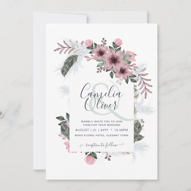 Invitation Arche de mariage florale élégante avec esperluette (Devant)