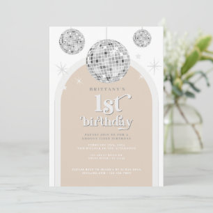 Invitation Arche de Parties scintillant Argent Retro Disco Pr