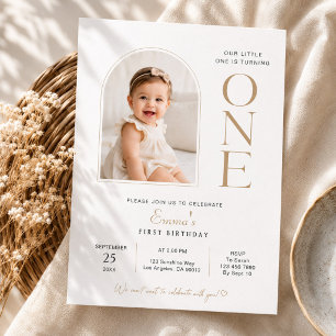 Invitation Arche de premier anniversaire minimaliste moderne