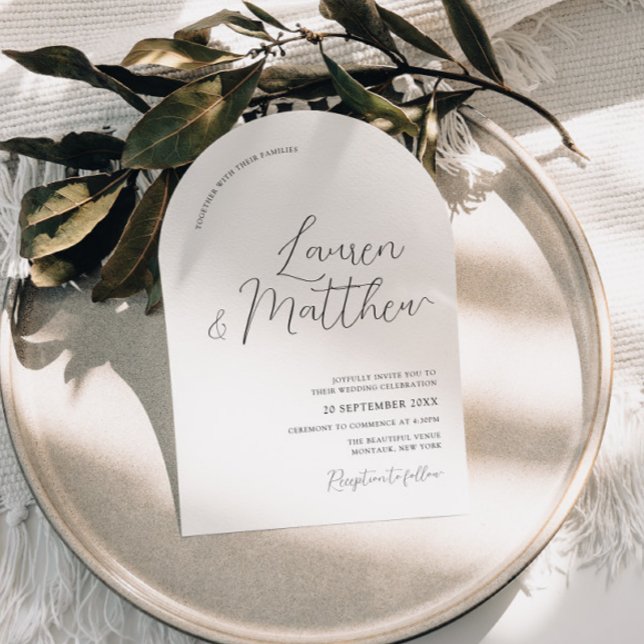Invitation Arche de script moderne Mariage noir et blanc (Créateur téléchargé)