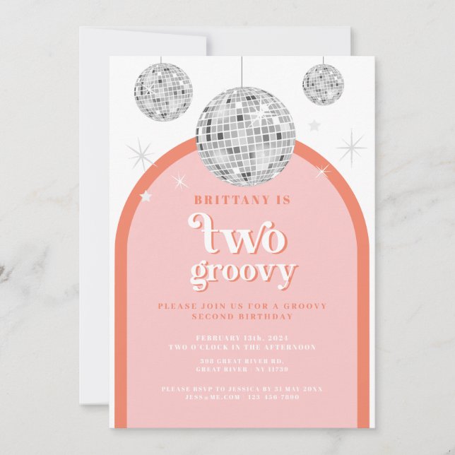 Invitation Arche Disco Anniversaire Orange rose (Devant)