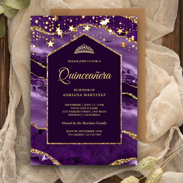 Invitation Arche en marbre royal violet or Quinceanera (Créateur téléchargé)