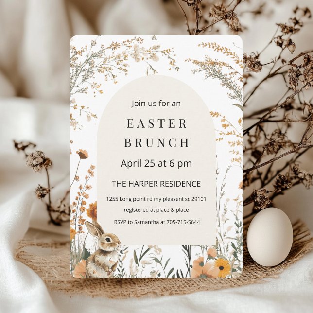 Invitation Arche Fleur sauvage Jaune Élégante Brunch de Pâque (Créateur téléchargé)