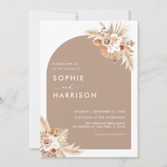 Invitation Arche Fleur Séchée Pampas Grass Tout en un Mariage (Devant)