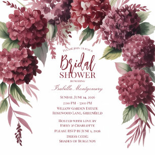 Invitation Arche florale d'hortensia de Bourgogne à l'aquarel