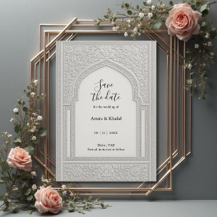 Invitation Arche florale en argent Embossée Mariage enregistr