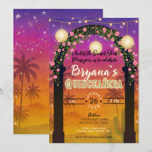 Invitation Arche florale Hacienda Sunset pour les 15 ans de l
